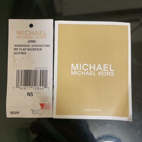 Michael Kors Junie Woven Leather Acorn Butternut Medium Leather Backpack - Picture 9 of 12